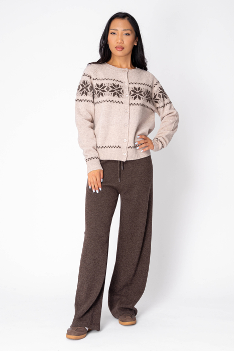 Set Pulover si pantalon lung din 100% Lana, Brown/Beige [2]