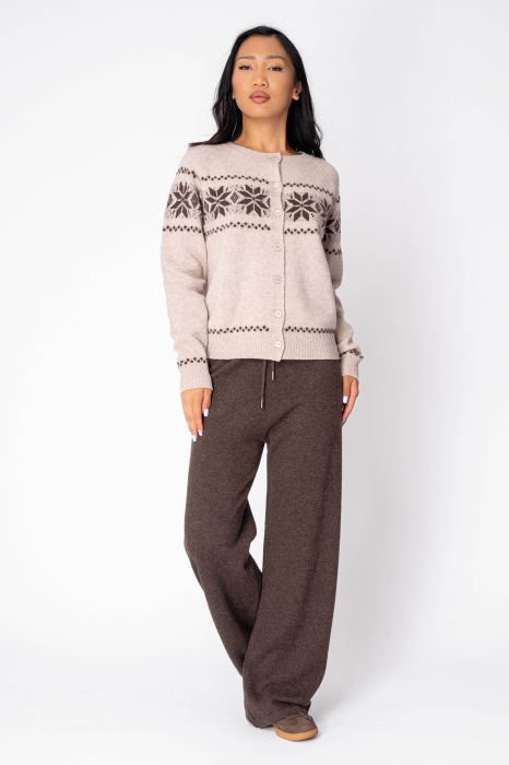 Set Pulover si pantalon lung din 100% Lana, Brown Beige