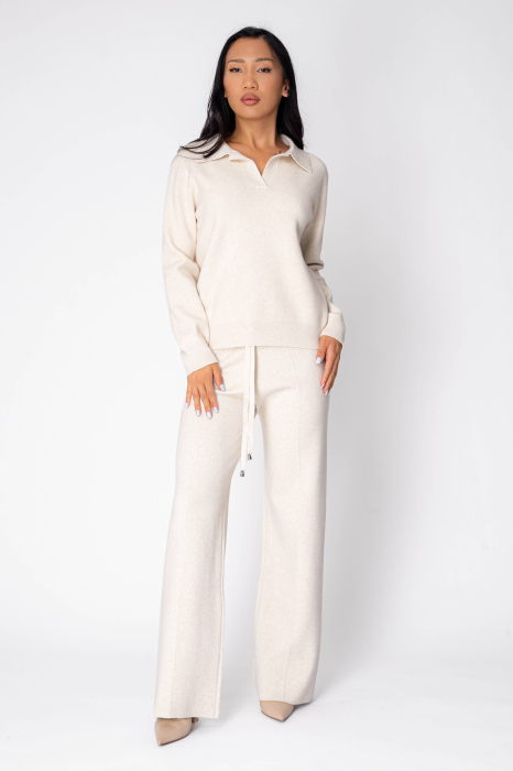Set Pulover si pantalon lung din 100% Lana, Cream