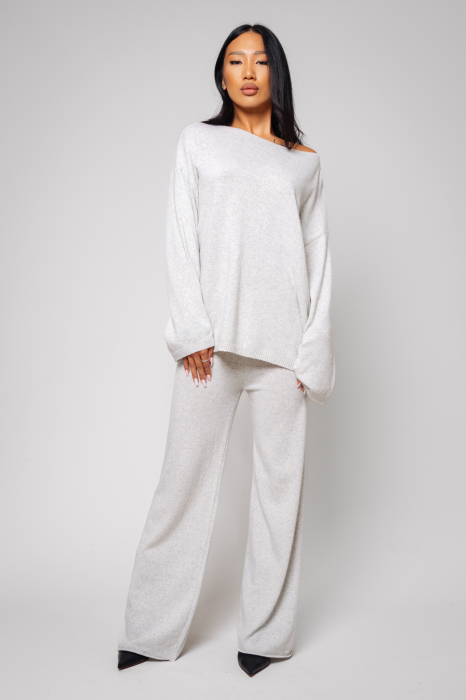 Wool and cashmere mix sweater and long pants set Grey I [2]