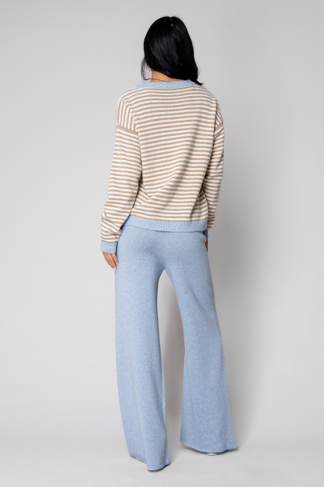 Set Pulover si Pantalon lung mix de lana si casmir Sky Blue/Beige [3]