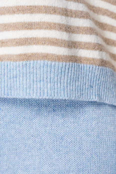 Set Pulover si Pantalon lung mix de lana si casmir Sky Blue/Beige [4]