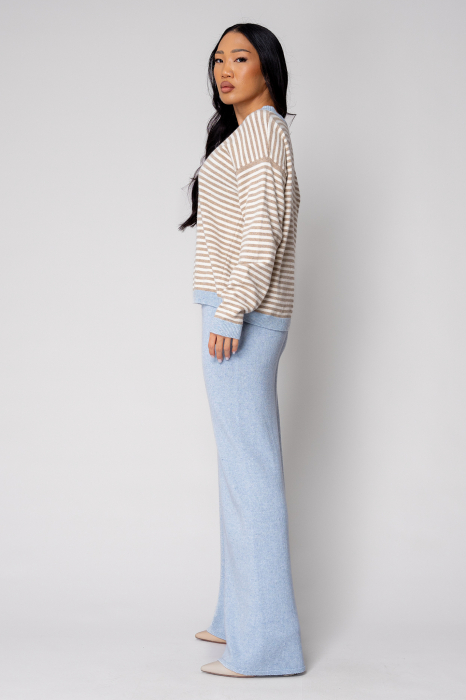 Set Pulover si Pantalon lung mix de lana si casmir Sky Blue/Beige [2]