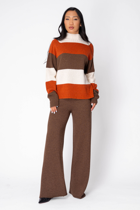 Set Pulover si Pantalon lung mix de lana si casmir Brown Off White Brick