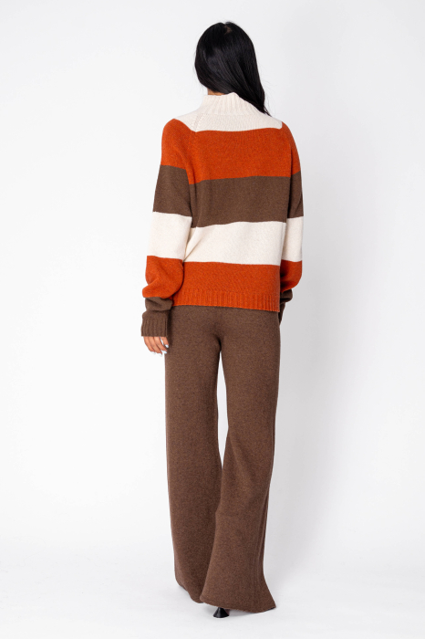 Set Pulover si Pantalon lung mix de lana si casmir Brown/Off White/Brick [2]