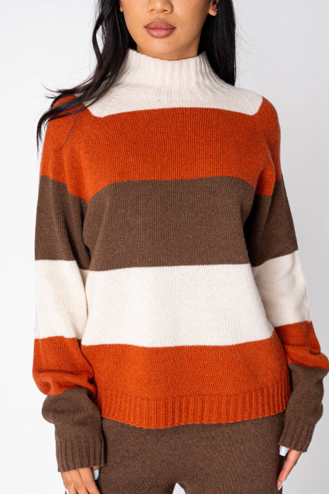 Set Pulover si Pantalon lung mix de lana si casmir Brown/Off White/Brick [3]