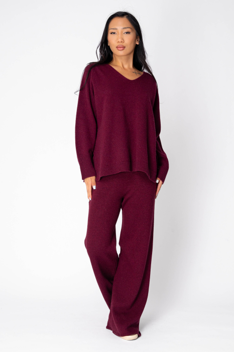 Set Pulover si Pantalon lung mix de lana si casmir Burgundy