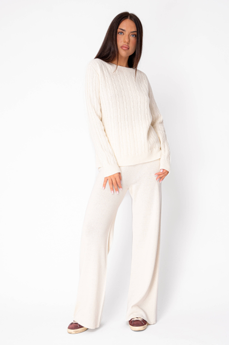 Set Pulover si Pantalon lung mix de lana si casmir Off White