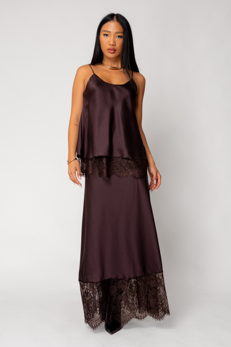 Set of tank top and long skirt with lace Brown [1]