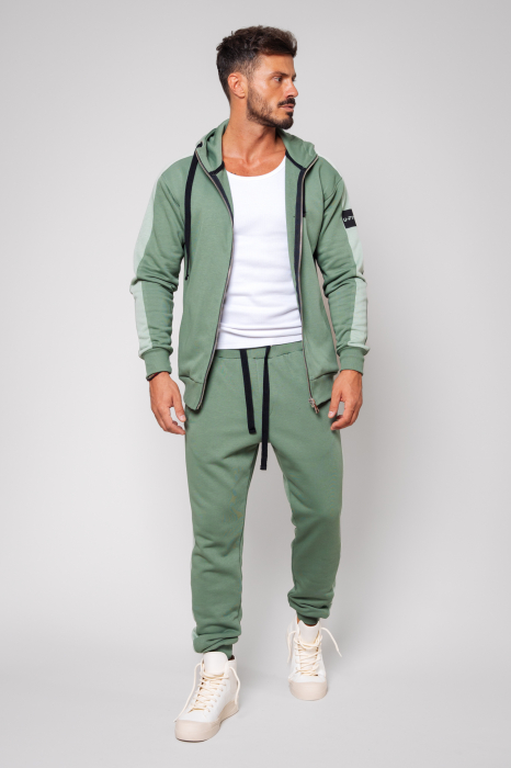 Set Rock Duo hanorac cu fermoar si pantalon conic Dark Olive [2]