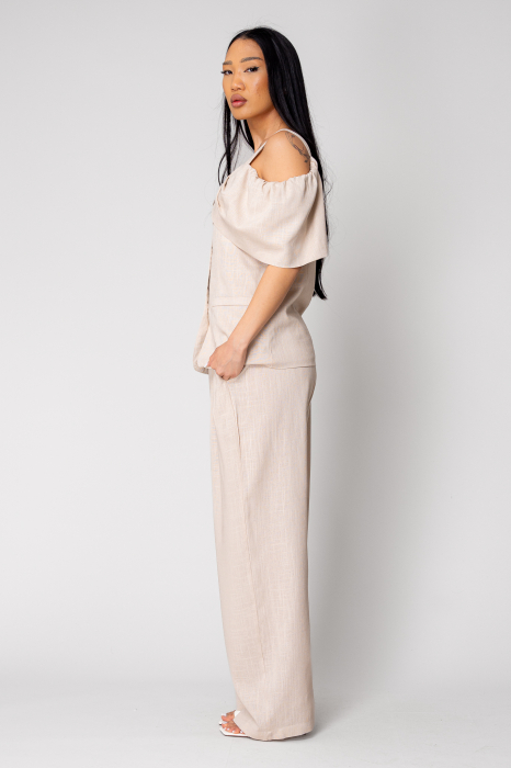 Set Sacou cu umeri cazuti pantalon lung Beige [2]