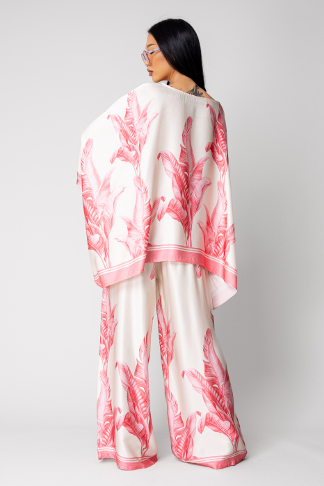 Set Shells Bluza si pantalon lung din mix matase Off White/ Rose [4]