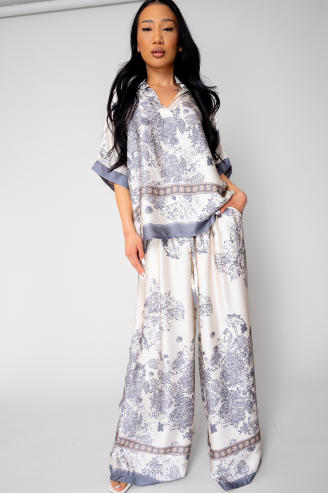 Set Shells Blouse and long pants in Off White/Grey silk mix [2]