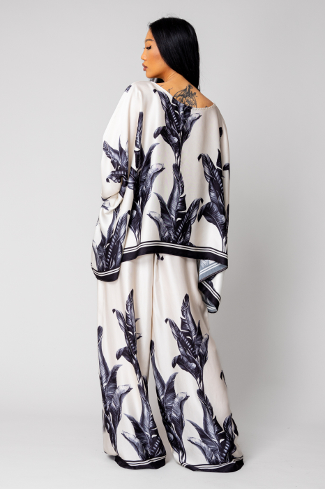 Set Shells Blouse and long pants in Off White/ Black silk mix [4]