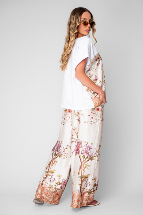 Set Shells Tricou si pantalon lung din mix matase Off White/Rose [4]