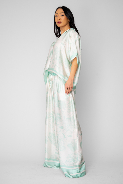 Set Shells Bluza si pantalon lung din mix matase Off White/Mint [2]