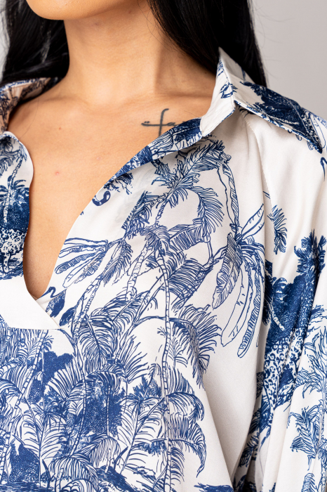 Set Shells Bluza si pantalon lung din mix matase Off White/Navy [5]