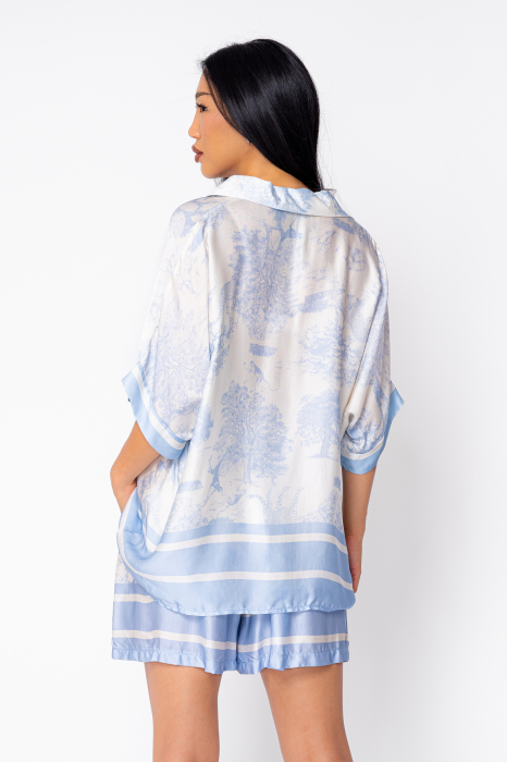 Off White/Blue Shells silk blend blouse and short pants set [4]