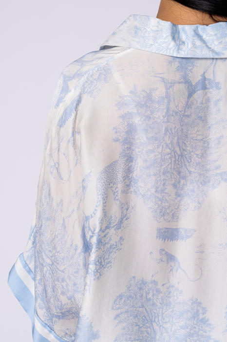 Off White/Blue Shells silk blend blouse and short pants set [5]