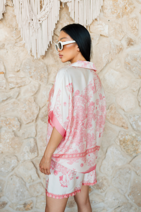 Off White/Rose Shells silk blend blouse and short pants set [5]