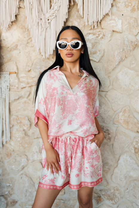 Off White/Rose Shells silk blend blouse and short pants set [4]