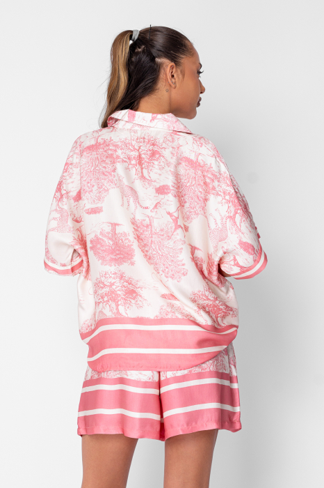 Set Shells bluza si pantalon scurt din mix matase Off White/Rose [4]