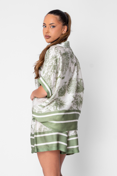 Set Shells bluza si pantalon scurt din mix matase Off White/Green [4]