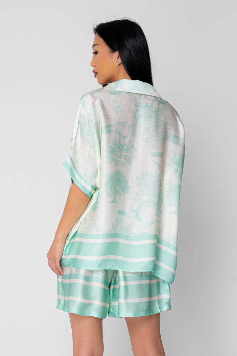 Set Shells bluza si pantalon scurt din mix matase Off White/Mint [4]