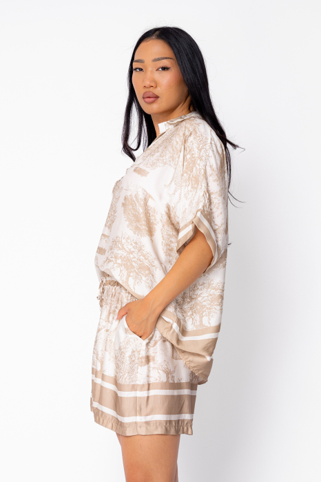 Off White/Beige Shells silk blend blouse and short pants set [3]