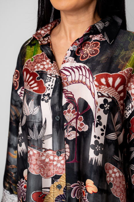 Set Shells Camasa si pantalon lung din mix matase Black [4]