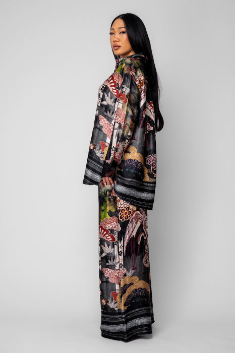 Set Shells Camasa si pantalon lung din mix matase Black [2]