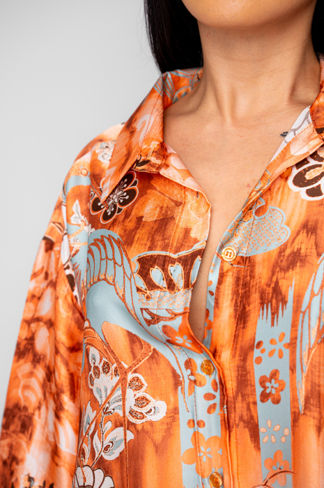 Set Shells Camasa si pantalon lung din mix matase Orange [4]