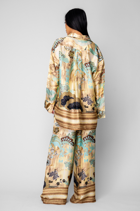 Set Shells Camasa si pantalon lung din mix matase Beige [3]