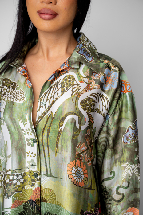 Set Shells Camasa si pantalon lung din mix matase Green [4]