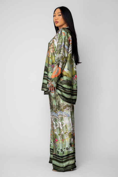 Set Shells Camasa si pantalon lung din mix matase Green [2]