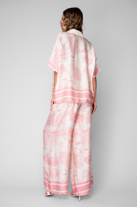 Set Shells Bluza si pantalon lung din mix matase Off White/Rose [4]