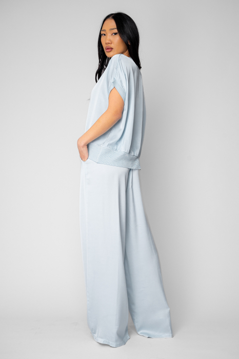 Set Bluza si pantalon lung din mix matase Sky Blue [3]