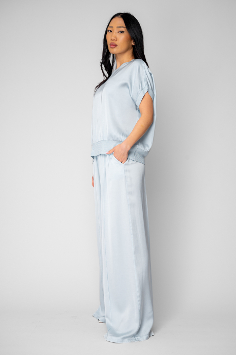 Set Bluza si pantalon lung din mix matase Sky Blue [4]