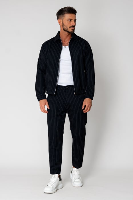 Set Caruso Stripes Jacket with zipper and long pants Black [2]