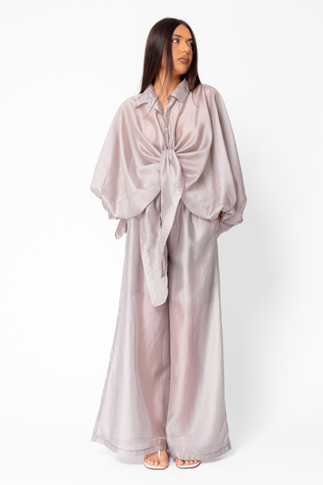 Set Summer Shells camasa si Pantalon lung din mix matase Taupe [2]