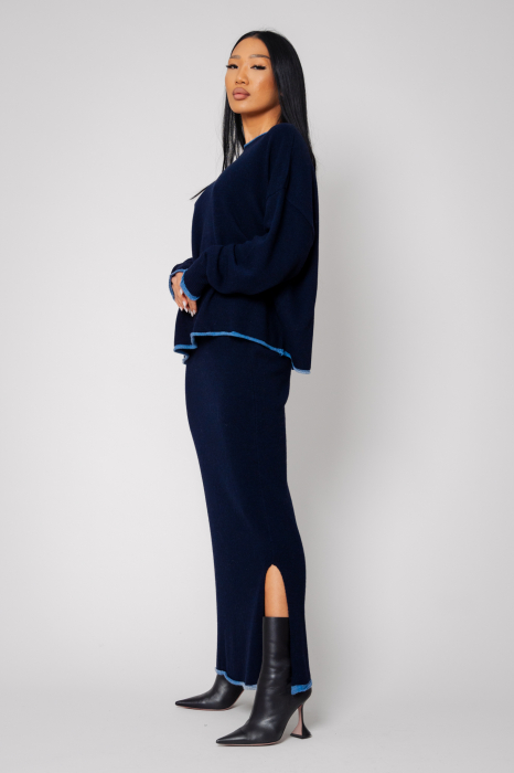 Set Sylvie cu fusta mix lana si casmir Navy [2]