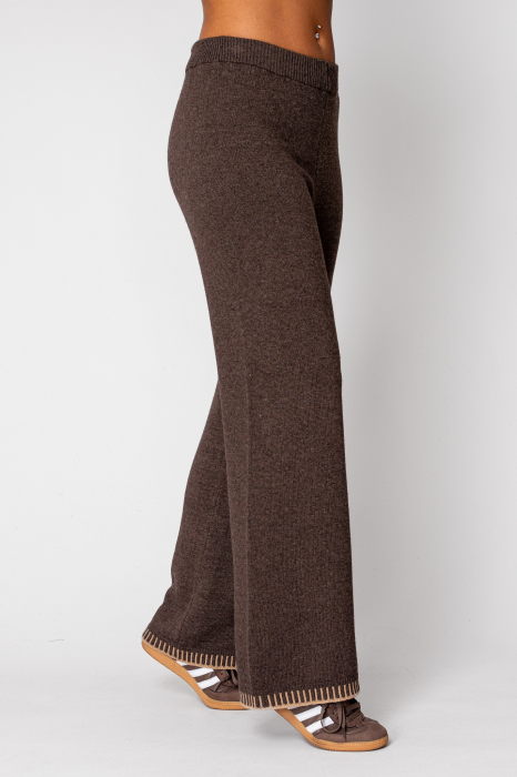 Pantalon lung Talline din mix de lana si casmir Brown [2]
