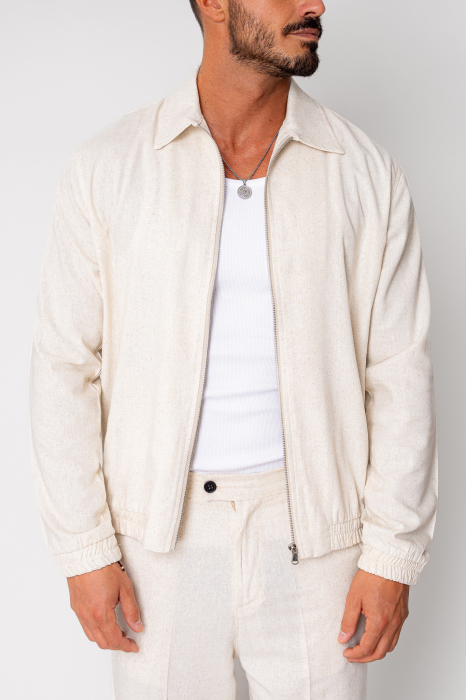 Set Toscano Jacheta cu fermoar si pantalon lung Cream [5]