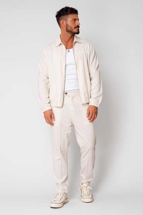 Set Toscano Jacheta cu fermoar si pantalon lung Cream [2]