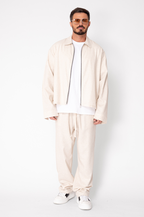 Set Oversized Toscano Zippered Jacket and Long Trousers Beige [2]