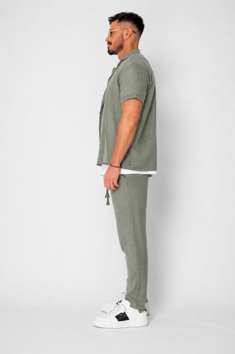 Set Tricotat Camasa maneca scurta si Pantaloni lungi Dark Olive [2]