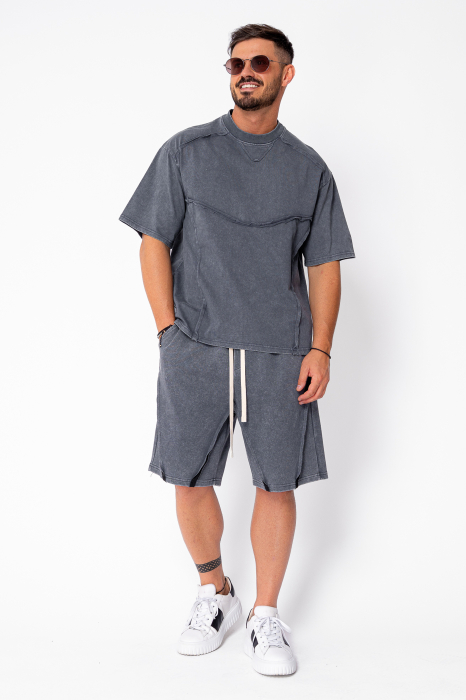 Set tricou si pantalon scurt cu cusaturi exterioare Grey Anthracite Prespalat [2]