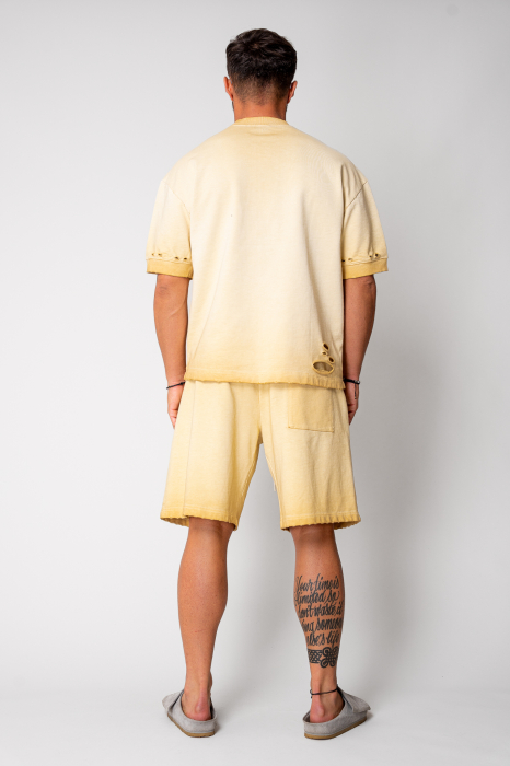 Light Yellow distressed t-shirt and shorts set [4]