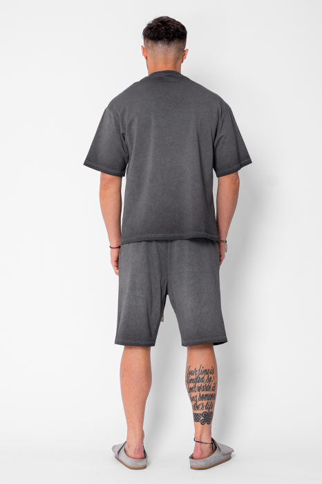 Set tricou si pantalon scurt cu efect prespalat Grey Anthracite [4]