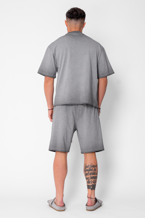 Set tricou si pantalon scurt cu efect prespalat Grey [4]